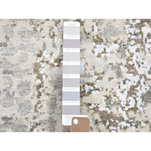 Load image into Gallery viewer, 2&#39;6&quot;x12&#39;1&quot; Gray Dense Weave Abstract Design Wool And Silk Hi-low Pile Hand Knotted Runner Oriental Rug FWR356094