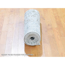 Load image into Gallery viewer, 2&#39;6&quot;x12&#39;1&quot; Gray Dense Weave Abstract Design Wool And Silk Hi-low Pile Hand Knotted Runner Oriental Rug FWR356094