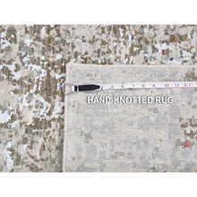 Load image into Gallery viewer, 2&#39;6&quot;x12&#39;1&quot; Gray Dense Weave Abstract Design Wool And Silk Hi-low Pile Hand Knotted Runner Oriental Rug FWR356094