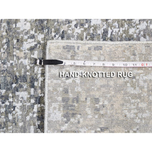 2'5"x12'1" Ivory Dense Weave Abstract Design Wool And Silk Hand Knotted Runner Oriental Rug FWR356124