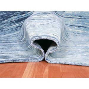 10'1"x14'1" Blue Oceanic Pure Wool Horizontal Ombre Design Hand Knotted Oriental Rug FWR356136