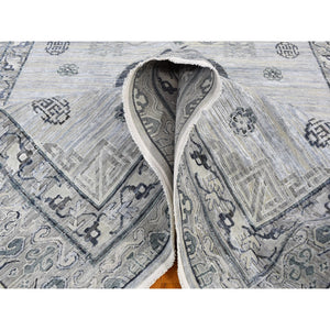 8'10"x12'1" Pure Silk With Textured Wool Khotan Design Hand Knotted Oriental Rug FWR356220
