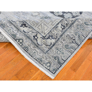 8'10"x12'1" Pure Silk With Textured Wool Khotan Design Hand Knotted Oriental Rug FWR356220