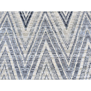 8'9"x12'2" Ivory Chevron Design Textured Wool And Pure Silk Hand Knotted Oriental Rug FWR356622