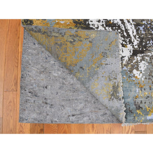 12'x18'2" Oversized Gray With Gold Abstract Design Denser Weave Wool And Silk Hand Knotted Oriental Rug FWR356628