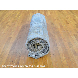 12'x18'2" Oversized Gray With Gold Abstract Design Denser Weave Wool And Silk Hand Knotted Oriental Rug FWR356628
