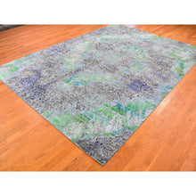 Load image into Gallery viewer, 9&#39;x12&#39;6&quot; Greens Diminishing Coins, Sari Silk With Textured Wool Hand Knotted Oriental Rug FWR356754