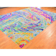 Load image into Gallery viewer, 9&#39;10&quot;x13&#39;7&quot; The Lava, Colorful Hand Knotted Sari Silk With Textured Wool Oriental Rug FWR356820