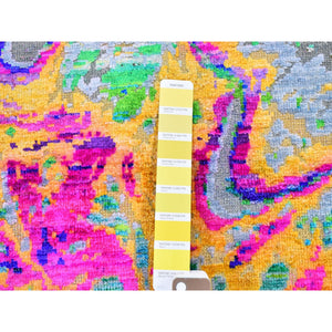 9'10"x13'7" The Lava, Colorful Hand Knotted Sari Silk With Textured Wool Oriental Rug FWR356820