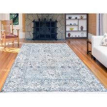 Load image into Gallery viewer, 6&#39;x9&#39;3&quot; Ivory Distressed Oushak Pure Silk With Textured Wool Hand Knotted Oriental Rug FWR356868
