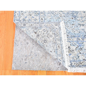 6'x9'3" Ivory Distressed Oushak Pure Silk With Textured Wool Hand Knotted Oriental Rug FWR356868