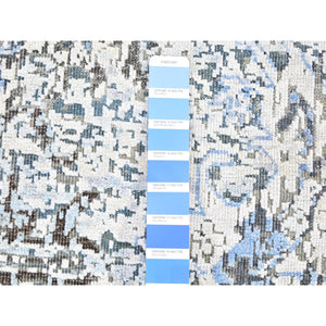 6'x9'3" Ivory Distressed Oushak Pure Silk With Textured Wool Hand Knotted Oriental Rug FWR356868