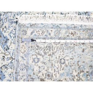 6'x9'3" Ivory Distressed Oushak Pure Silk With Textured Wool Hand Knotted Oriental Rug FWR356868