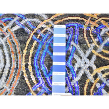 Load image into Gallery viewer, 6&#39;1&quot;x9&#39; Blue Sari Silk With Textured Wool Arts And Crafts Block Design Hand Knotted Oriental Rug FWR356880