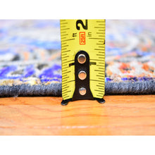 Load image into Gallery viewer, 6&#39;1&quot;x9&#39; Blue Sari Silk With Textured Wool Arts And Crafts Block Design Hand Knotted Oriental Rug FWR356880