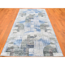 Load image into Gallery viewer, 4&#39;x10&#39;2&quot; The Intertwined Passage, Hand Knotted Wide Runner Silk With Textured Wool Oriental Rug FWR356892