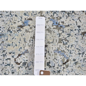 2'5"x5'10" Ivory Distressed Oushak Pure Silk With Textured Wool Hand Knotted Runner Oriental Rug FWR356904