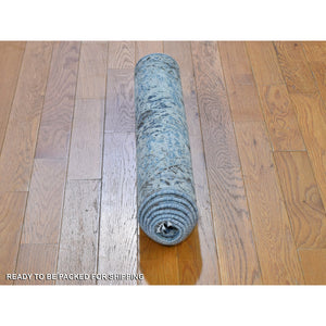 2'5"x5'10" Ivory Distressed Oushak Pure Silk With Textured Wool Hand Knotted Runner Oriental Rug FWR356904