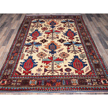 Load image into Gallery viewer, 5&#39;2&quot;x6&#39;8&quot; Parchment White, Afghan Ersari With Turkish Knot, Caucasian Design Revival, Vegetable Dyes, Densely Woven, Hand Knotted, Soft And Shiny Wool, Oriental Rug FWR3564
