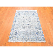 Load image into Gallery viewer, 3&#39;x5&#39; Ivory Distressed Oushak Pure Silk with Textured Wool Hand Knotted Oriental Rug FWR357006