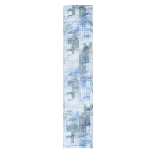 2'7"x12' THE INTERTWINED PASSAGE, Silk with Textured Wool Hand Knotted Runner Oriental Rug FWR357024
