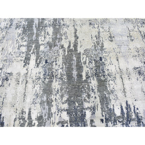 9'x12' Ivory Wool With Real Silk Abstract Design Denser Weave Hi-low Pile Hand Knotted Oriental Rug FWR357108