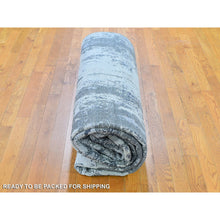 Load image into Gallery viewer, 9&#39;x12&#39; Ivory Wool With Real Silk Abstract Design Denser Weave Hi-low Pile Hand Knotted Oriental Rug FWR357108