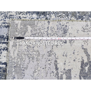 9'x12' Ivory Wool With Real Silk Abstract Design Denser Weave Hi-low Pile Hand Knotted Oriental Rug FWR357108