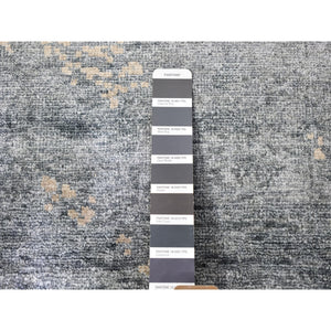 3'x11'9" Dark Grey Hand Knotted Art Silk Modern Wide Runner Oriental Rug FWR357120