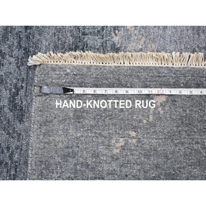 3'x12' Gray with Pastel Color Shades, Modern Design, Pure Silk, Shaved Low, Hand Knotted, Runner, Oriental Rug FWR453942