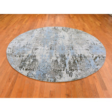Load image into Gallery viewer, 8&#39;1&quot;x8&#39;1&quot; Baby Blue Wool with Real Silk Abstract Design Denser Weave Hi-Low Pile Hand Knotted Round Oriental Rug FWR357138