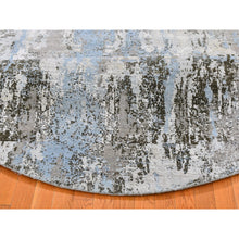 Load image into Gallery viewer, 8&#39;1&quot;x8&#39;1&quot; Baby Blue Wool with Real Silk Abstract Design Denser Weave Hi-Low Pile Hand Knotted Round Oriental Rug FWR357138