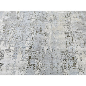 8'x10'2" Ivory Wool With Real Silk Abstract Design Denser Weave Hi-low Pile Hand Knotted Oriental Rug FWR357144