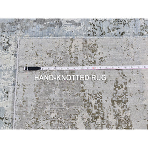 8'x10'2" Ivory Wool With Real Silk Abstract Design Denser Weave Hi-low Pile Hand Knotted Oriental Rug FWR357144