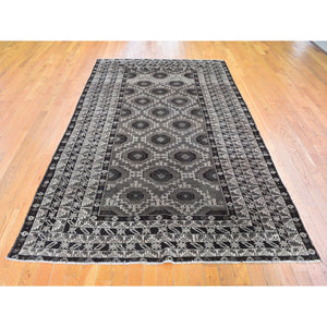 5'8"x9'10" Silver And Charcoal Black Washed Afghan Baluch Pure Wool Hand Knotted Oriental Rug FWR357384