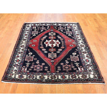Load image into Gallery viewer, 4&#39;6&quot;x6&#39;6&quot; Navy Blue New Persian Mazlagan Pure Wool Hand Knotted Oriental Rug FWR357402