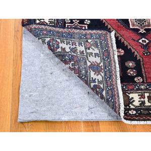 4'6"x6'6" Navy Blue New Persian Mazlagan Pure Wool Hand Knotted Oriental Rug FWR357402