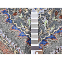 Load image into Gallery viewer, 2&#39;6&quot;x10&#39; Gray Real Silk With Textured Wool Mughal Design Hand Knotted Runner Oriental Rug FWR357420