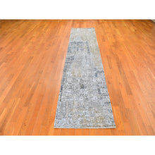 Load image into Gallery viewer, 2&#39;5&quot;x12&#39;1&quot; Gray Abstract Design Wool And Silk Hi-low Pile Denser Weave Hand Knotted Oriental Rug FWR357702