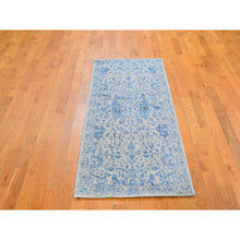 Load image into Gallery viewer, 2&#39;5&quot;x6&#39;1&quot; Blue Fine Broken Cypress Tree Design Wool And Art Silk Hand Loomed Runner Oriental Rug FWR357708