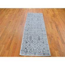 Load image into Gallery viewer, 2&#39;5&quot;x8&#39; Gray Jacquard Hand Loomed Broken Cypress Tree Design Wool And Silk Thick And Plush Runner Oriental Rug FWR357720