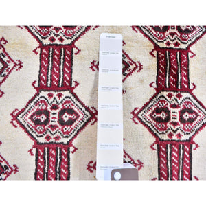4'6"x7' New Turkoman Bokara Repetitive Design Pure Wool Hand Knotted Oriental Rug FWR357816