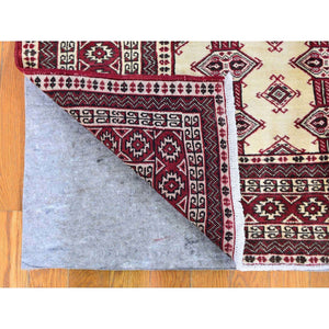 4'6"x7' New Turkoman Bokara Repetitive Design Pure Wool Hand Knotted Oriental Rug FWR357816