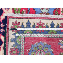 Load image into Gallery viewer, 4&#39;10&quot;x7&#39;3&quot; Moderne White and Sangria Red, Thick and Plush, Rajasthan Design With All Over Leaf Pattern, Hand Knotted Wool and Silk, Oriental Rug FWR452178