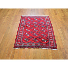 Load image into Gallery viewer, 3&#39;6&quot;x5&#39; Red Vintage Turkoman Bokara Pure Wool Good Condition Hand Knotted Oriental Rug FWR358014