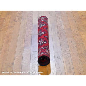 3'6"x5' Red Vintage Turkoman Bokara Pure Wool Good Condition Hand Knotted Oriental Rug FWR358014
