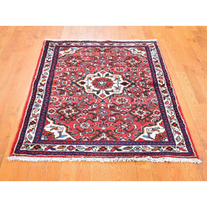 3'6"x5' New Persian Hamadan Small Flower Medallion Pure Wool Hand Knotted Oriental Rug FWR358062
