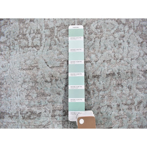 2'7"x14' Seafoam Green Tone On Tone Wool And Silk Broken Persian Design Hand Knotted Runner Oriental Rug FWR358230