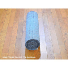 Load image into Gallery viewer, 2&#39;7&quot;x14&#39; Seafoam Green Tone On Tone Wool And Silk Broken Persian Design Hand Knotted Runner Oriental Rug FWR358230