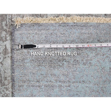 Load image into Gallery viewer, 2&#39;7&quot;x14&#39; Seafoam Green Tone On Tone Wool And Silk Broken Persian Design Hand Knotted Runner Oriental Rug FWR358230